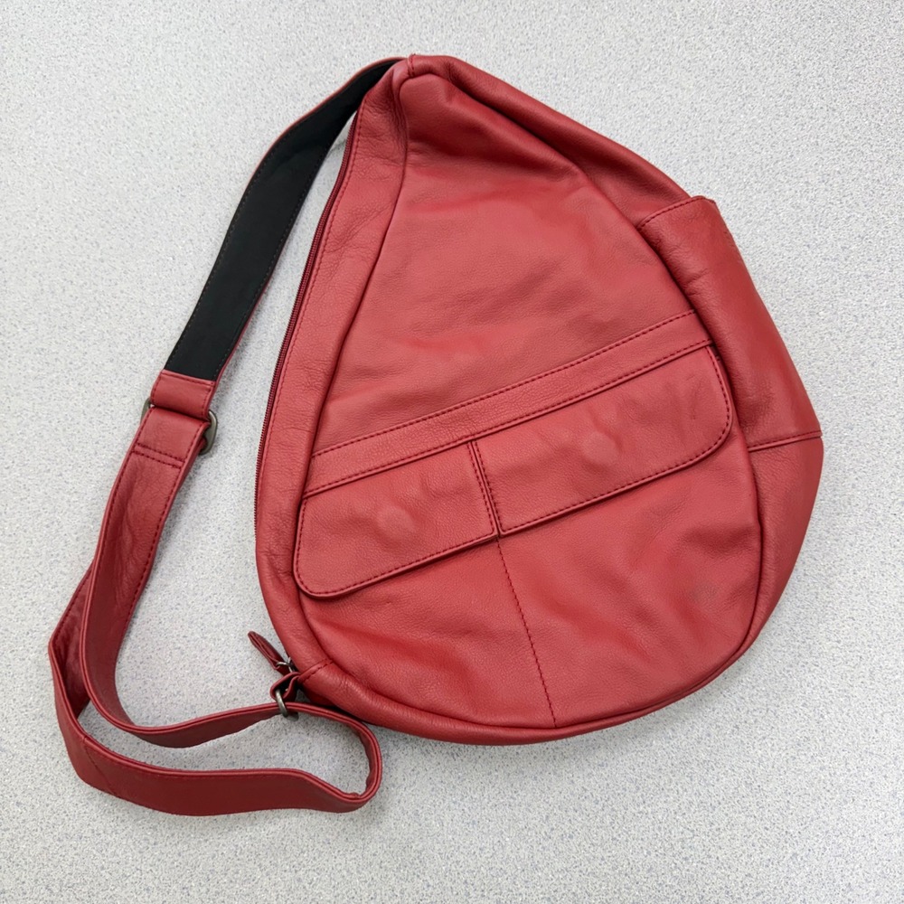 AmeriBag Healthy Back Bag Red Leather Ergonomic Sling Backpack Medium